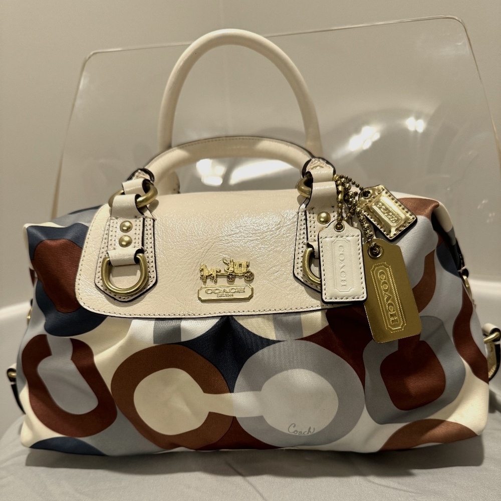 Coach Madison Sabrina Graphic Op Art Multi Color- Cream, Gray, Brown